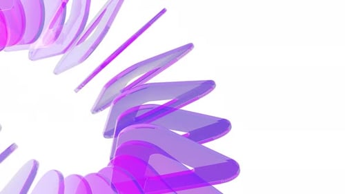 Abstract transparent holographic glass shapes with purple gradient and smooth rotating loop motion