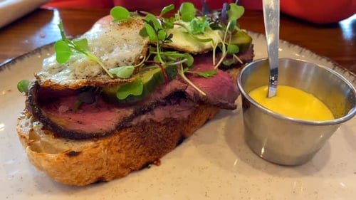Gourmet Beef Sandwich with Fried Eggs and Hollandaise