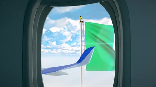 Waving Irish Flag Animation from Airplane Window in Sky