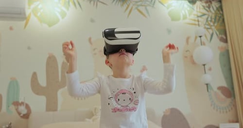 Child Playing with VR Headset in Her Bedroom