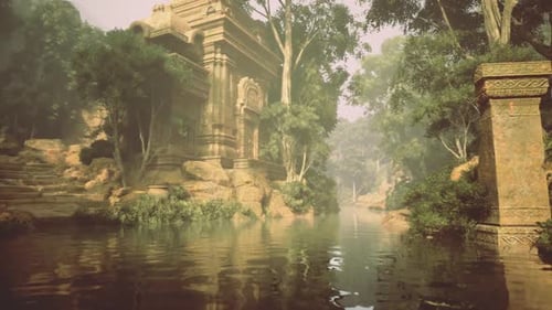 Des structures en pierre oubliées empêtrées par la croissance dynamique de la jungle