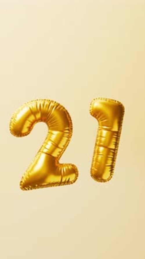 Golden Balloons Number 21 Rise and Float Animation Anniversary Concept 3d Render