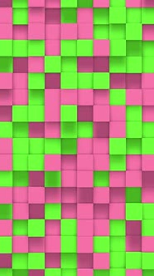 Green pink small box cube random geometric background