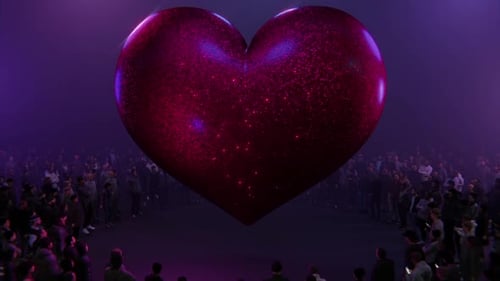 Giant Sparkling Red Heart with Crowds Animation