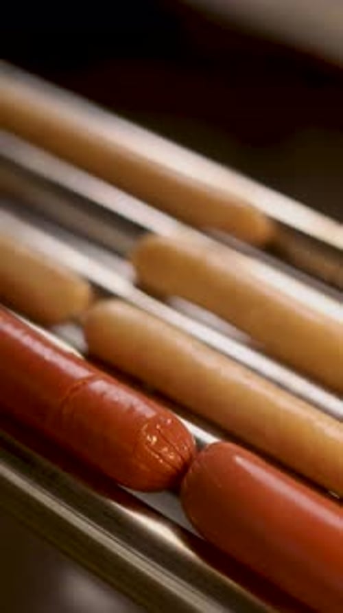 A chef prepares delicious hot dogs in a restaurant.