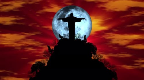 Jesus Christus am Kreuz mit strahlenden Sonneneffekten. Animationshintergrund mit hellem Licht Shi