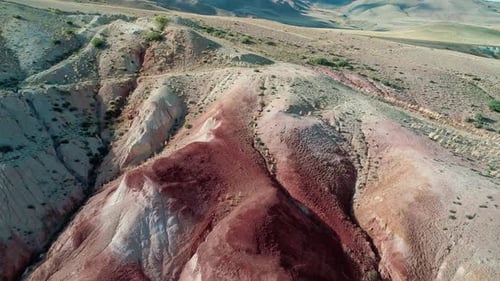 Aerial View of a Beautiful Rainbow Mountains in Altai Region Russia Geological Formation Called Mars