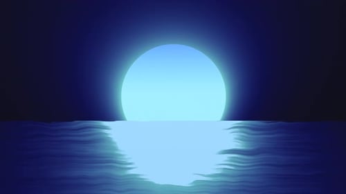 Abstract blue moon over water sea and horizon background
