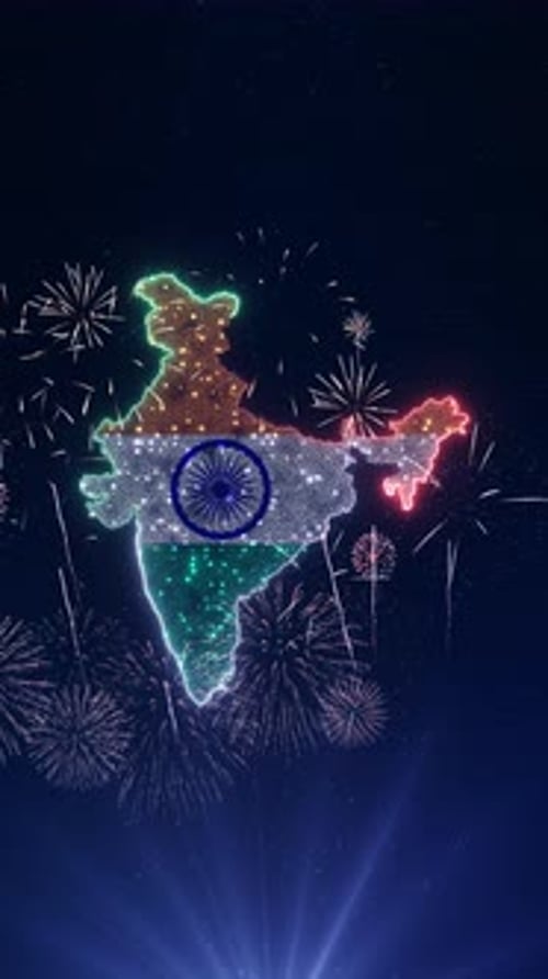 India Formed Tricolor Flag and Sparkling Fireworks in Night Sky Perfect for Independence Day Videos