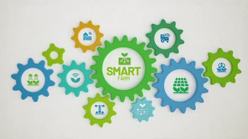 Smart Farm cogwheel loopable animation with icons