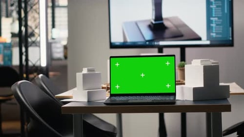 Empty Workspace with Mockup Display Prepared for a Real Estate Team