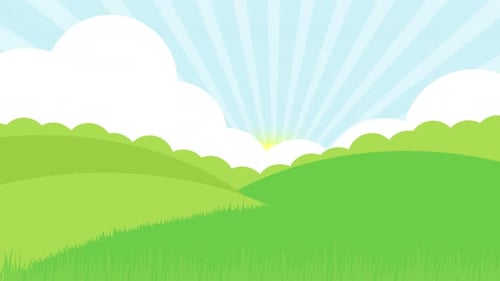 Champ d'herbe naturel avec animation de nuages de soleil