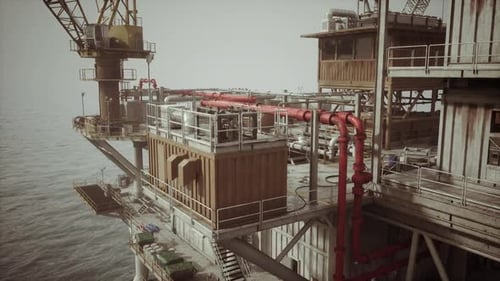 Old Oil Platform By the Calm Sea on a Clear Day with Tools