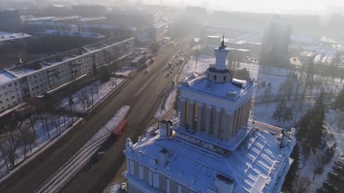 Tower with Columns and Spire on Roof of Ancient Building