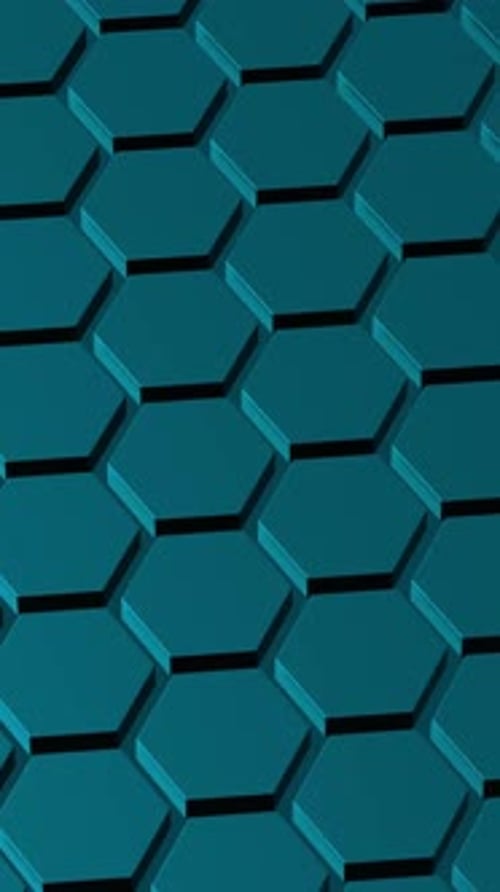 Blue hexagon honeycomb shapes matte surface moving randomly