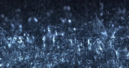 4K high-speed heavy rainstorm impact on black, dynamic splashing of raindrops. High-end cinematic ra