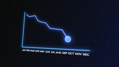 Glowing Neon Line Graph Falling Down Business Loss and Market Recession Concept
