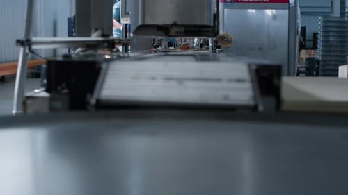 Automated Production Line Factory Complex No Products Manufacturing Closeup. Metal Electrical Con...