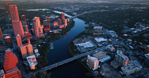Wavy Colorado River flowing though Austin, Texas, USA.