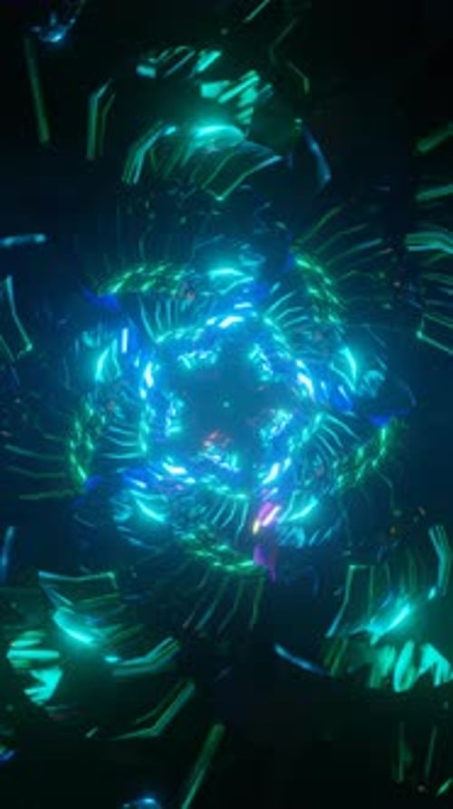 Vertical Video of Rotating Neon Geometry and Abstract Light Animation