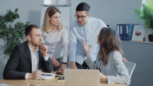 Marketing Department Actively Discussing Important Issue Colleagues Sharing Opinions People