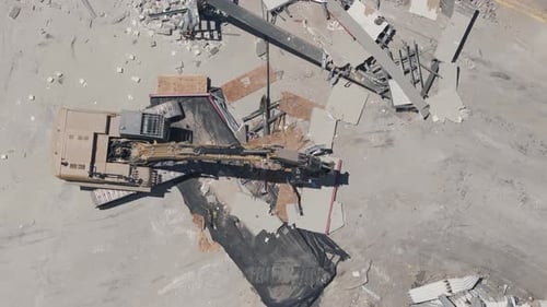 A Large Construction Site Worker Doing Construction Work Aerial Top Down View
