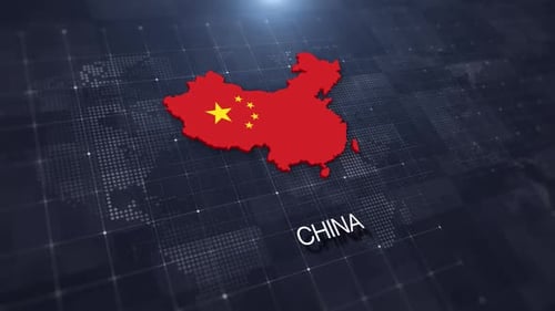 Animated China Map with Flag on Digital Grid