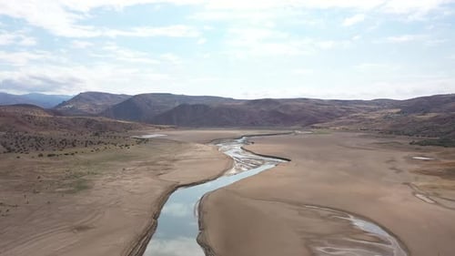 Aerial View Of Lake Drier Due To Global Warming