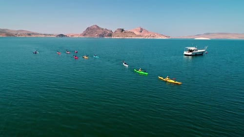 High Angle View of Sea Kayaks in Motion