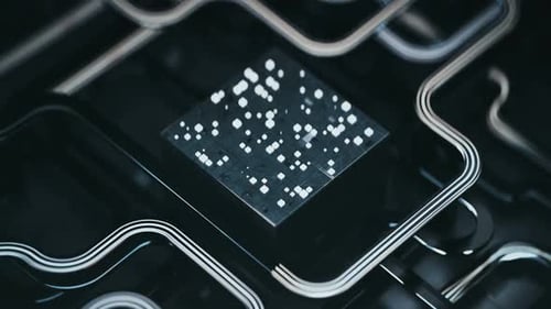 Conseil technologique du futur. Concept industriel futuriste abstrait. Animation de rendu 3D en boucle fluide