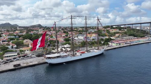 Union Ship At Punda Curacao. Caribbean Island.