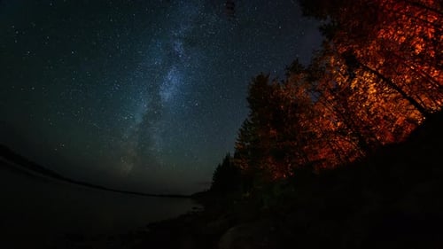 Milky Way Time Lapse Over Lake and Forest