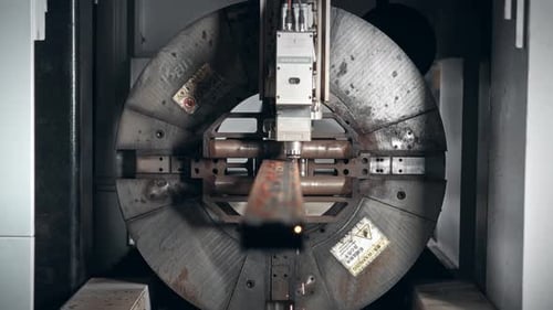 Laser Cutting Machine for Metal The Coordinate Machine Cuts a Rectangular Pipe at the Enterprise The