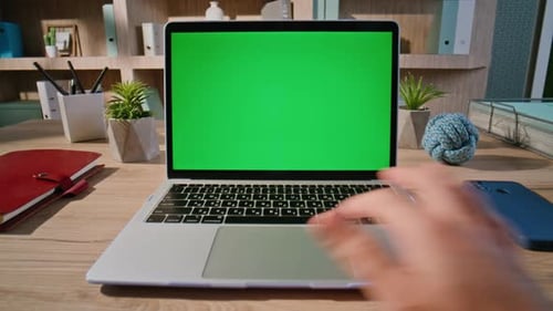 Laptop with Green Screen for Chroma Key Compositing