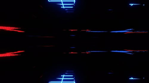 Blue And Red Abstract Chaotic Neon Flashes Background Vj Loop In 4K