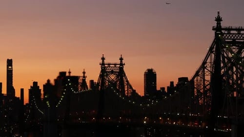 New York City Manhattan Midtown Skyline From Queens Queensboro Bridge USA Cityscape From Rooftop