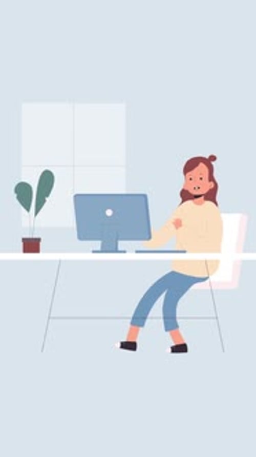 Flat Design Animation of Woman Working at Office Desk