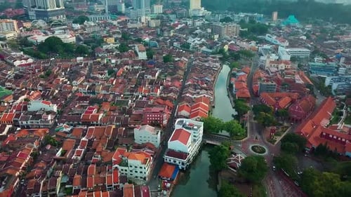 Melaka (Malacca) city aerial view in the morning, Malaysia