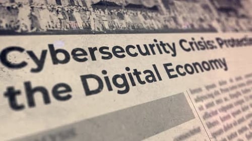 Cybersecurity Headline Glitch Reveal on Vintage Newspaper