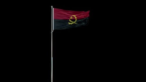 Angola National Flag Waving on Flagpole with Alpha Channel