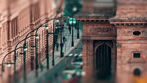 One of the streets in Prague. A nice Autumn day. Busy traffic on the road - cars, trams, and trucks