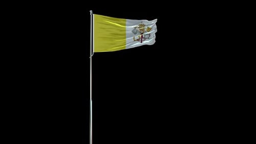 Realistic Waving Vatican City Flag on Pole