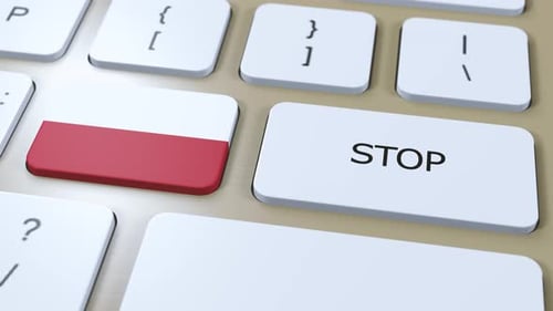 Poland Country Flag and Stop Button 3D Animation