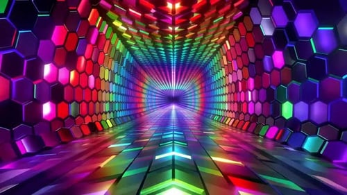 Futuristischer sechseckiger Regenbogen-Tunnel-VJ-Loop-Hintergrund