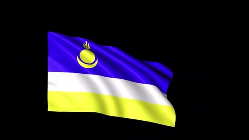 Waving Flag Animation with Blue, White, and Yellow Stripes and Emblem