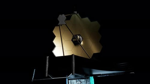 the James Webb space telescope in space. the video has an alpha channel