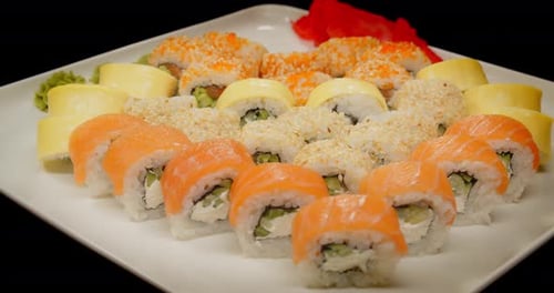 Assorted Sushi Rolls on a Platter Sushi Serving Concept