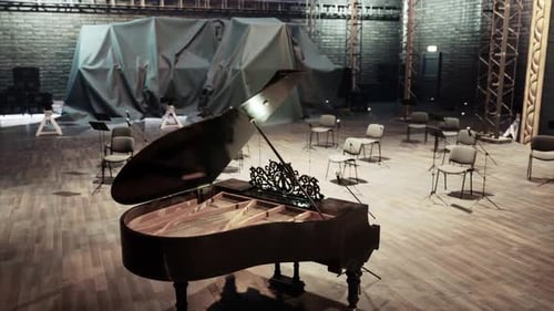 Cinematic Orchestra Stage with Grand Piano Setup
