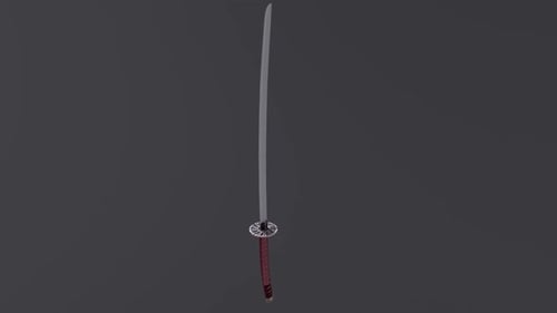 Animated 3D Katana Sword Rotating on Axis