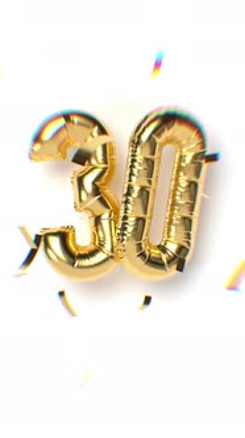 Animated Golden Number 30 with Festive Confetti